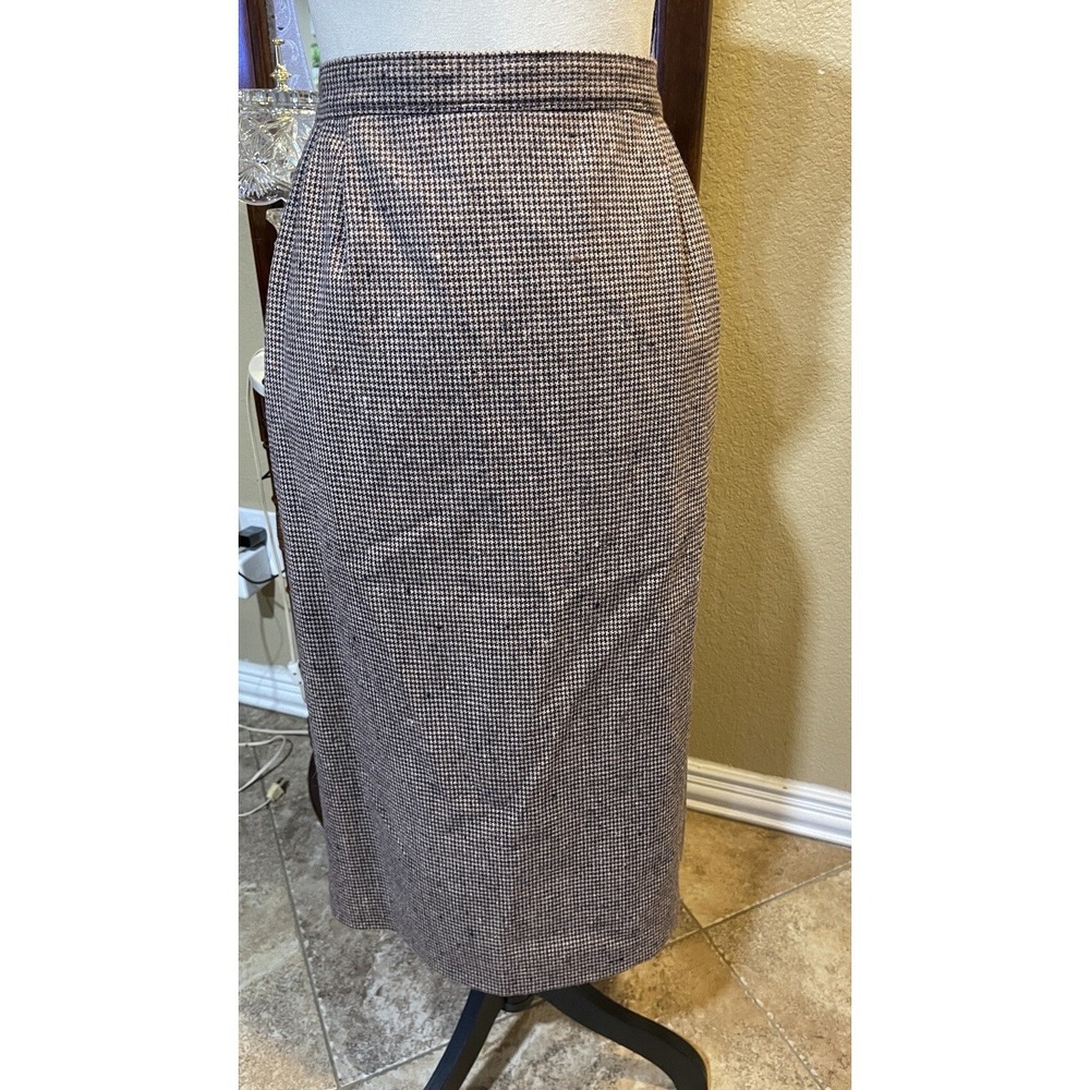 Vintage Pendleton 100% Virgin Wool Pencil Skirt Womens 14 Brown Houndstooth USA